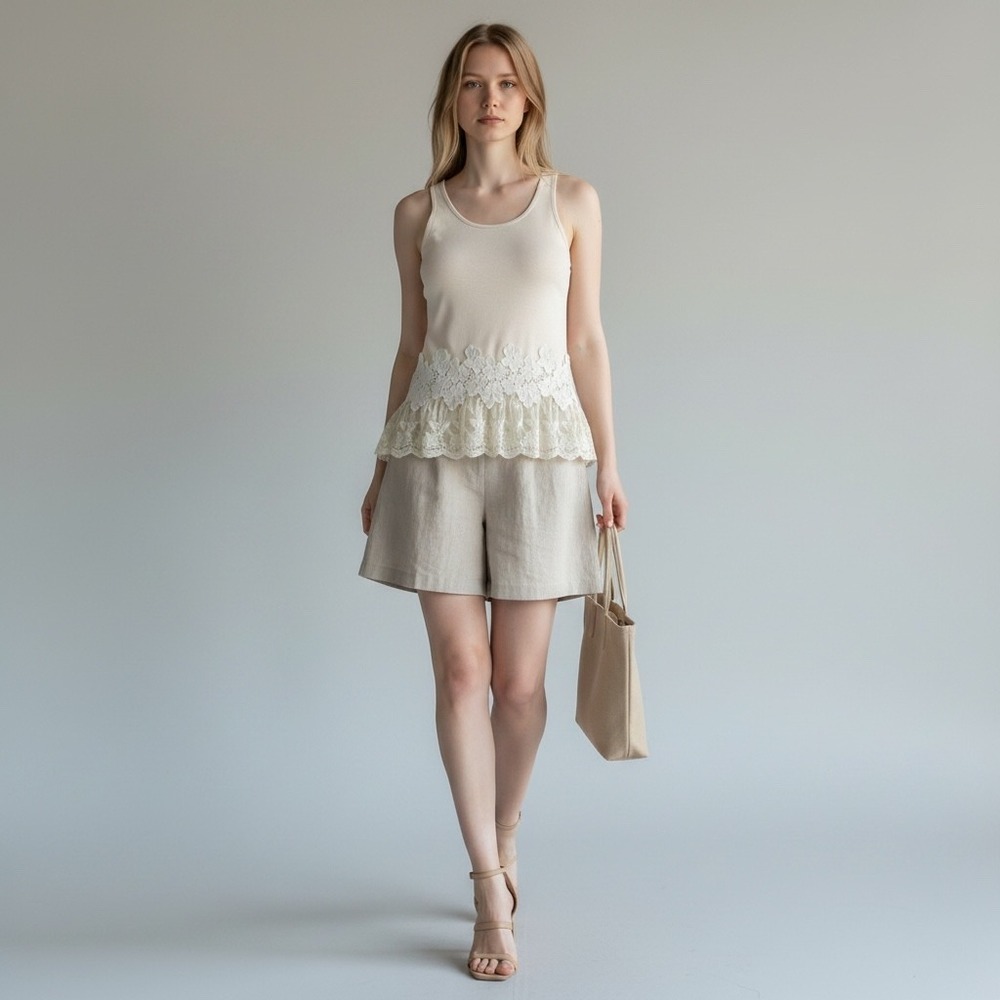 Umgee Lace Trim Tunic Tank Women S Cream Shabby Chic Boho Elegant Whimsical